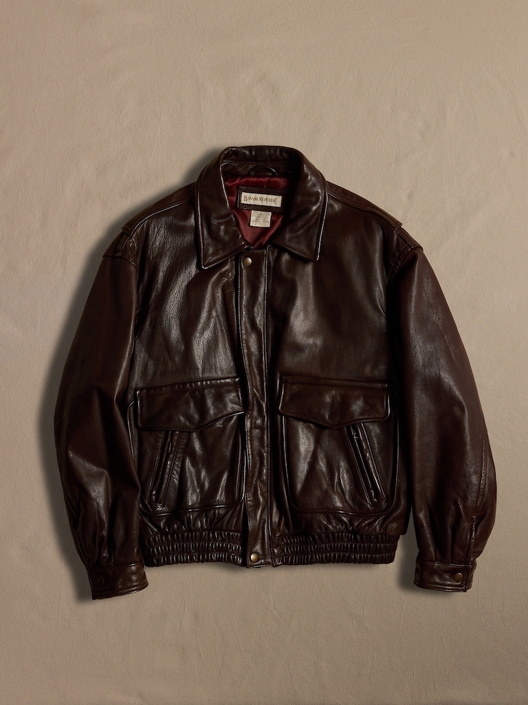 Archive Brown Leather Bomber Jacket size 44