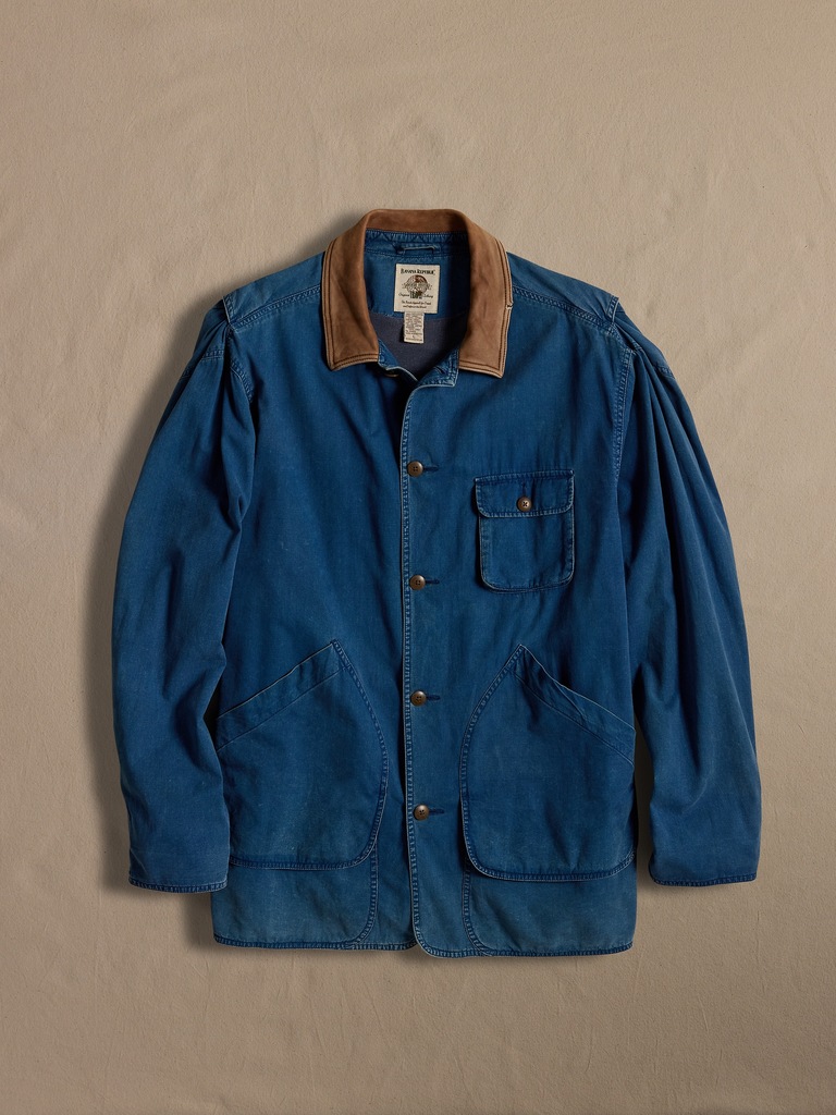 Archive Indigo Barn Coat with Leather Collar size L