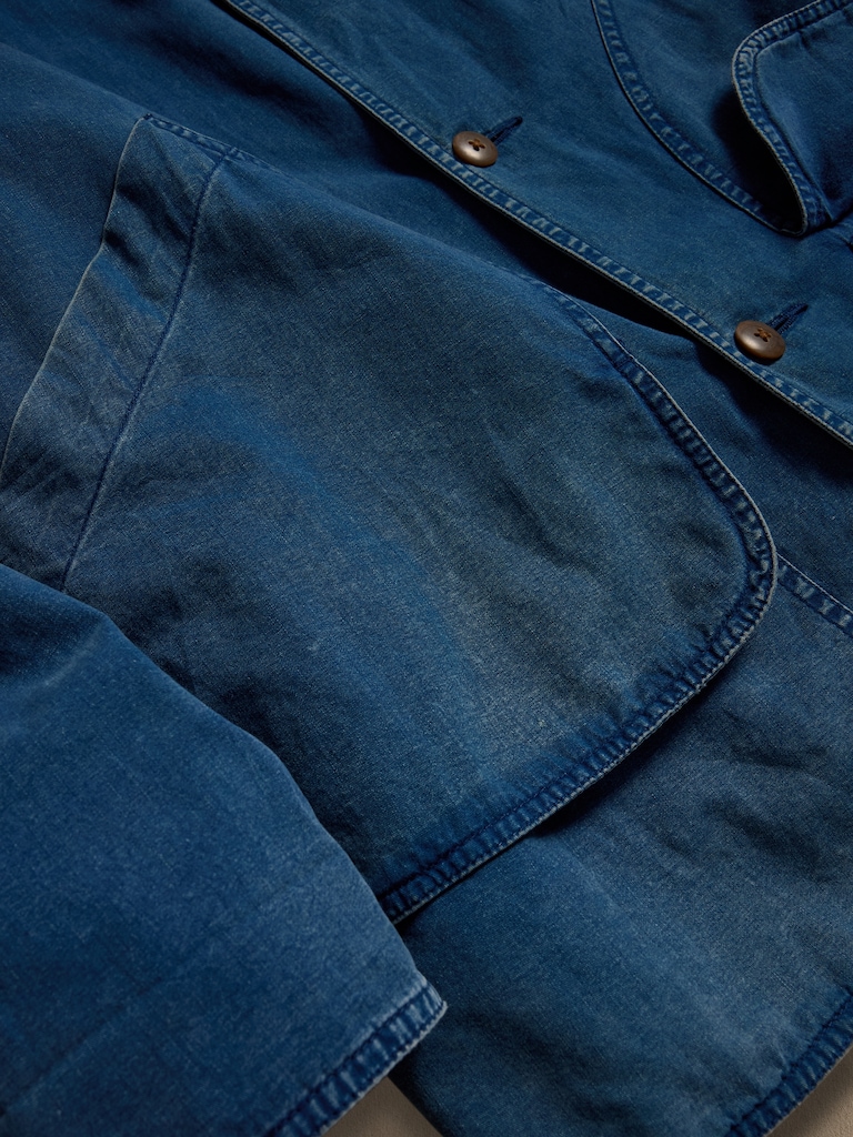 Archive Indigo Barn Coat with Leather Collar Men's size L