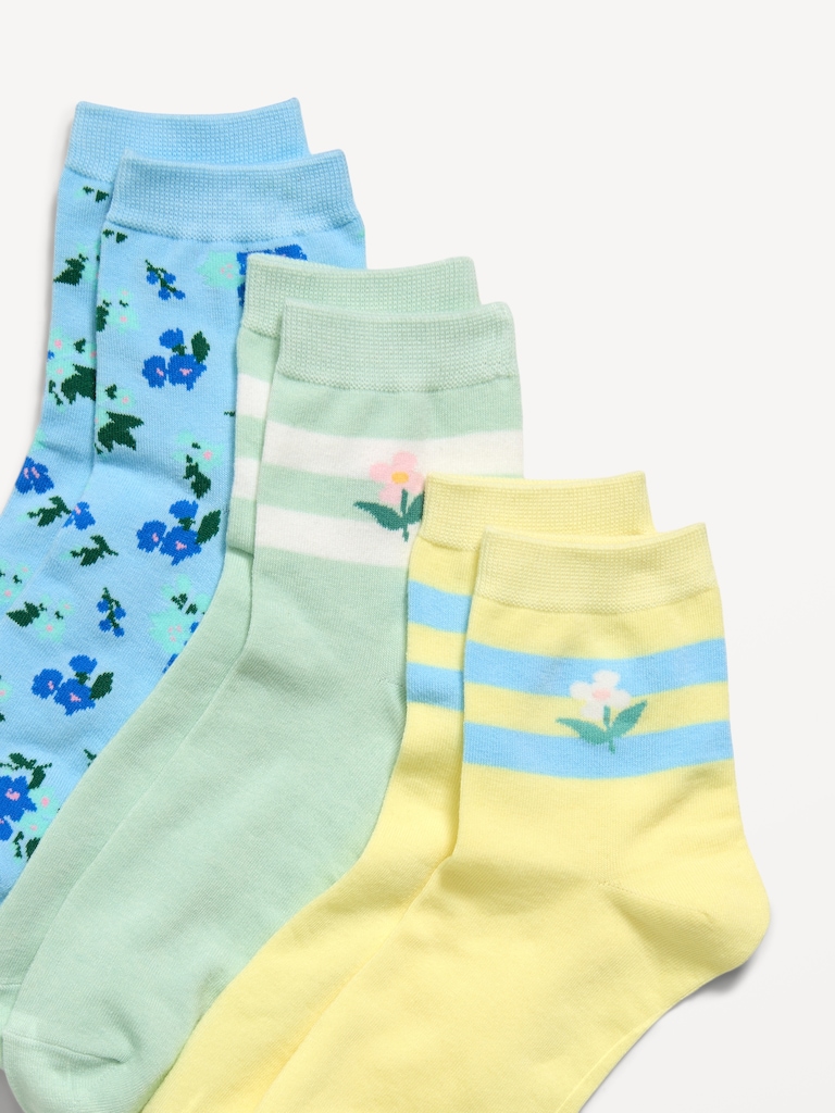 Novelty Quarter Crew Socks 3-Pack for Women