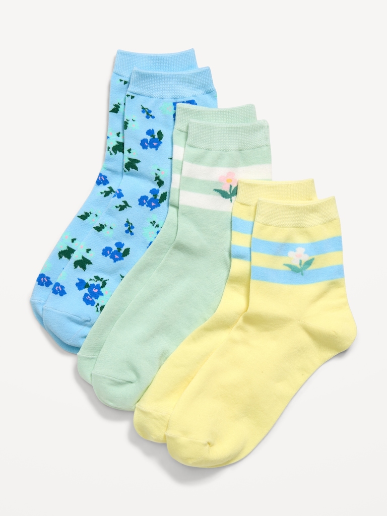 Novelty Quarter Crew Socks 3-Pack for Women