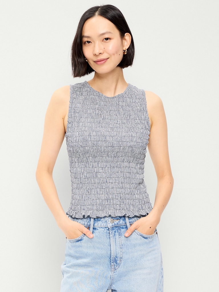 Sleeveless Smocked Tank Top