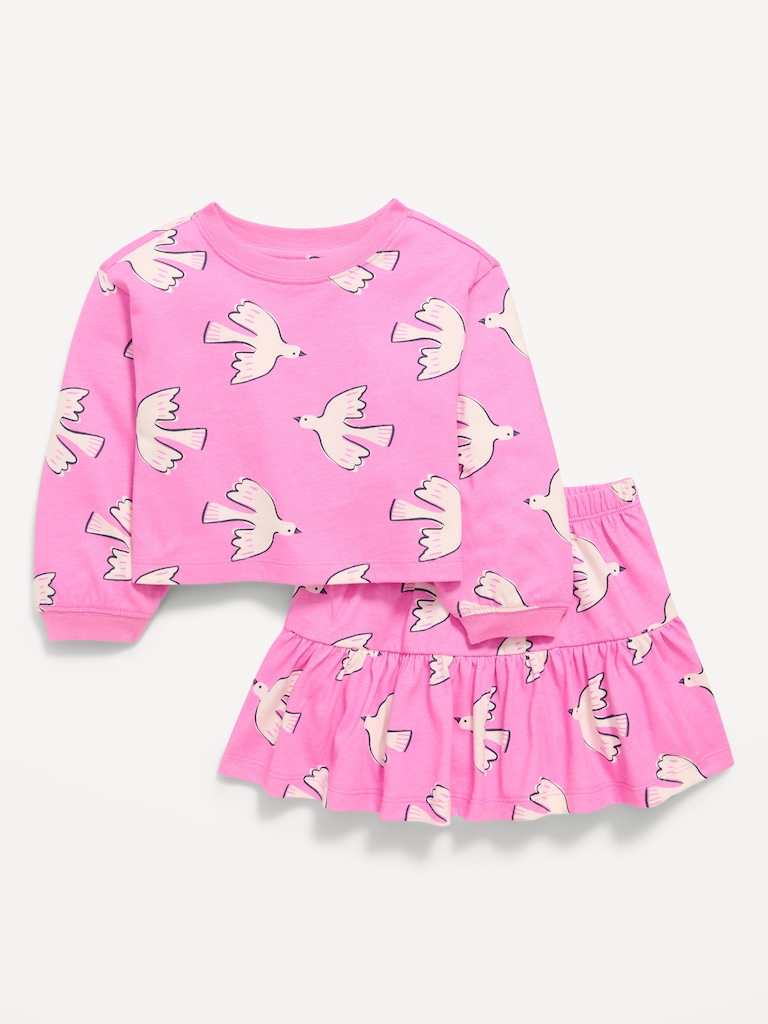 Printed Long-Sleeve Top and Skirt Set for Toddler Girls