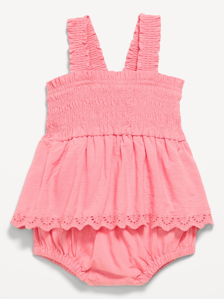 Printed Ruffled Smocked Romper for Baby