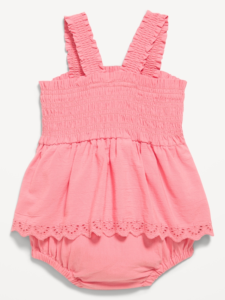 Printed Ruffled Smocked Romper for Baby