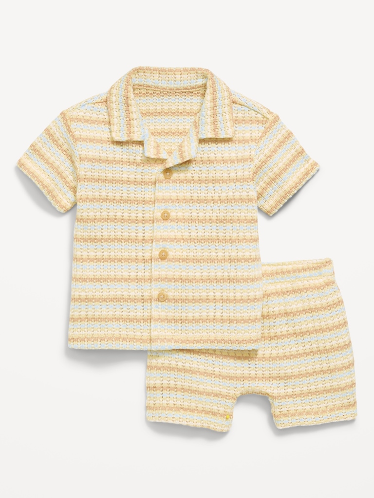 Short-Sleeve Textured Sweater-Knit Shirt and Shorts Set for Baby