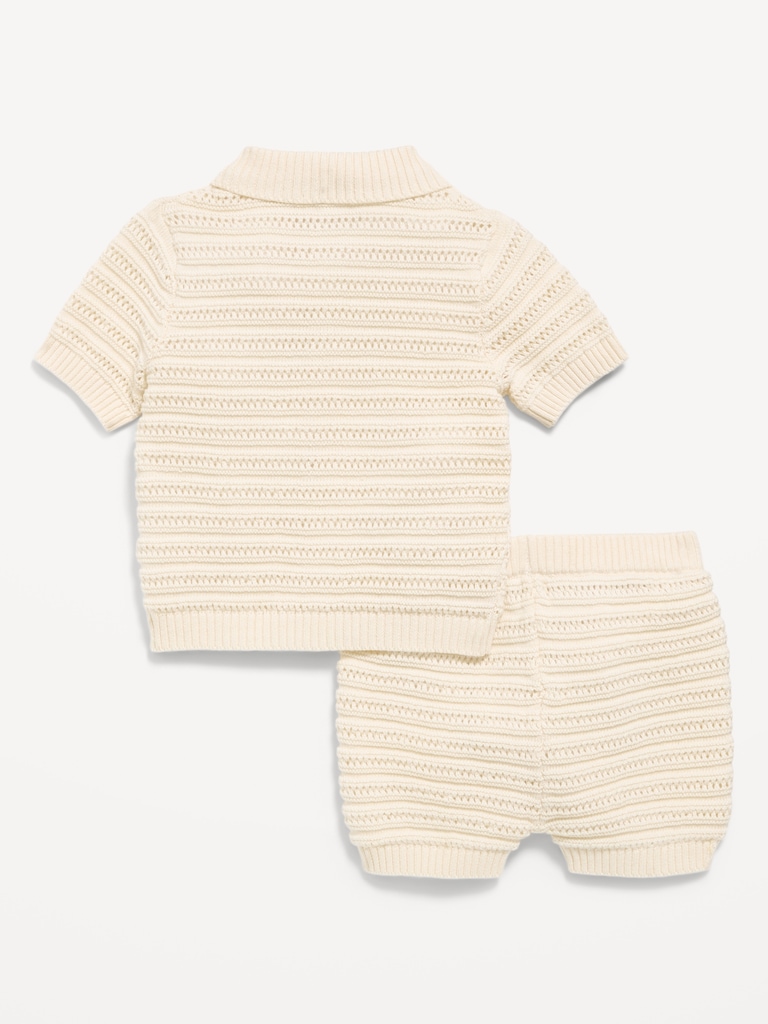 Crochet Sweater-Knit Shirt and Shorts Set for Baby