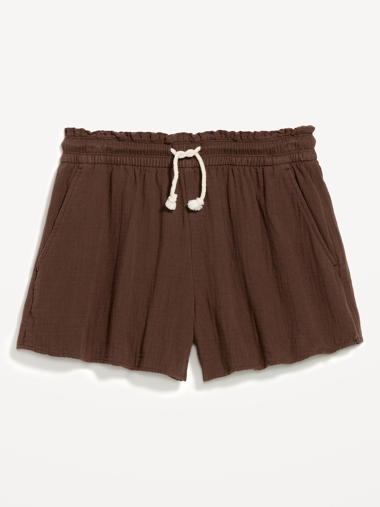High-Waisted Crinkle Gauze Shorts
