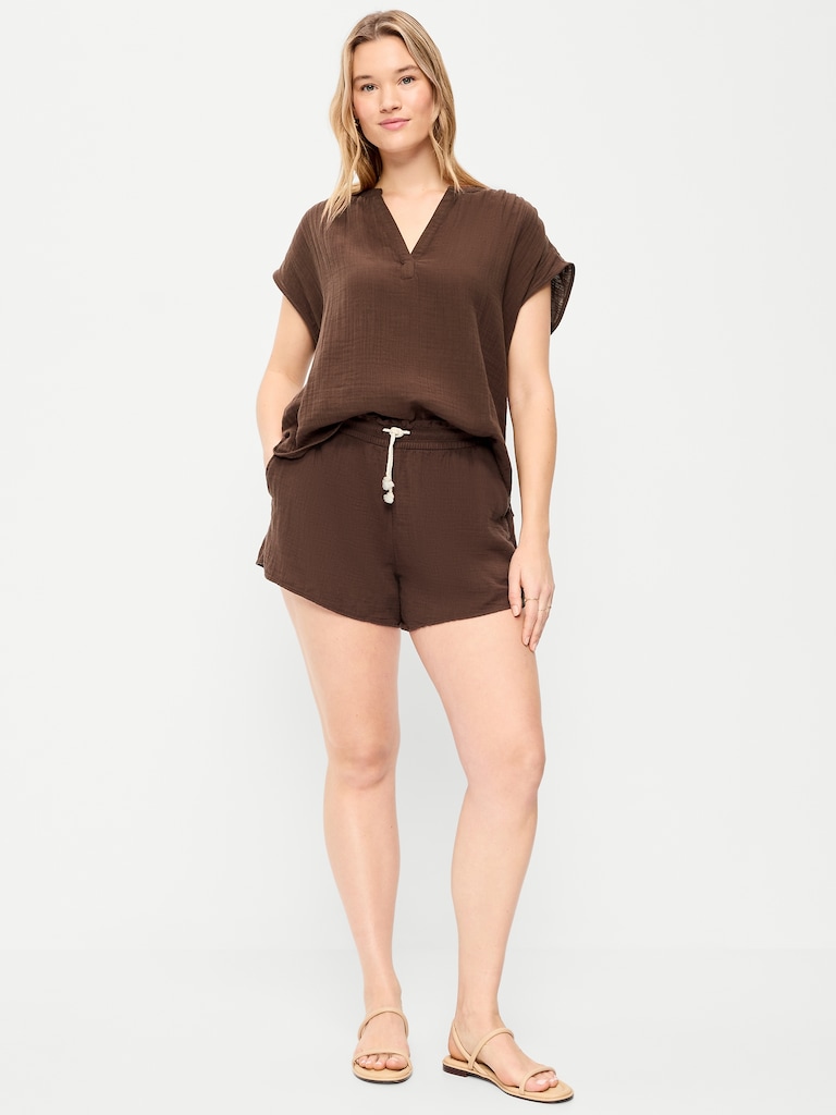 High-Waisted Crinkle Gauze Shorts