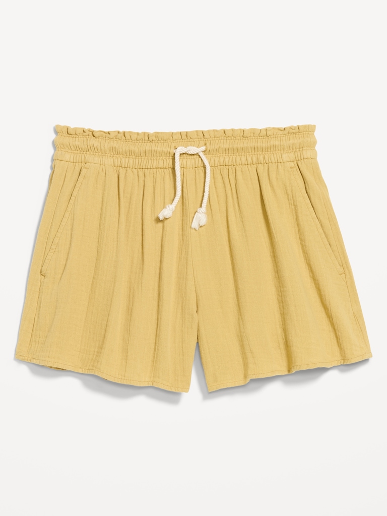 High-Waisted Crinkle Gauze Shorts