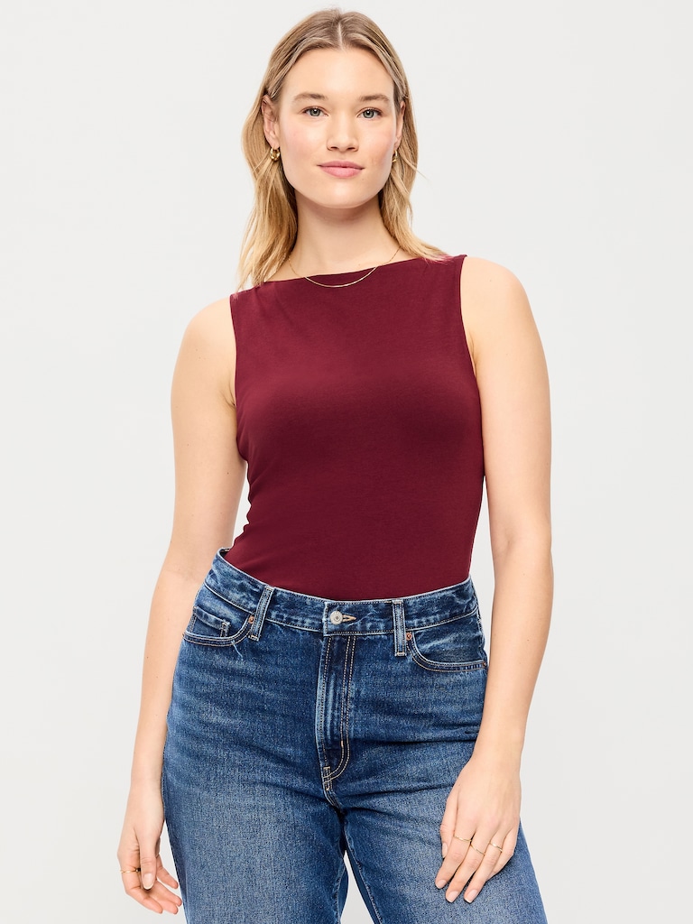 Hug Double-Layer Boat-Neck Top