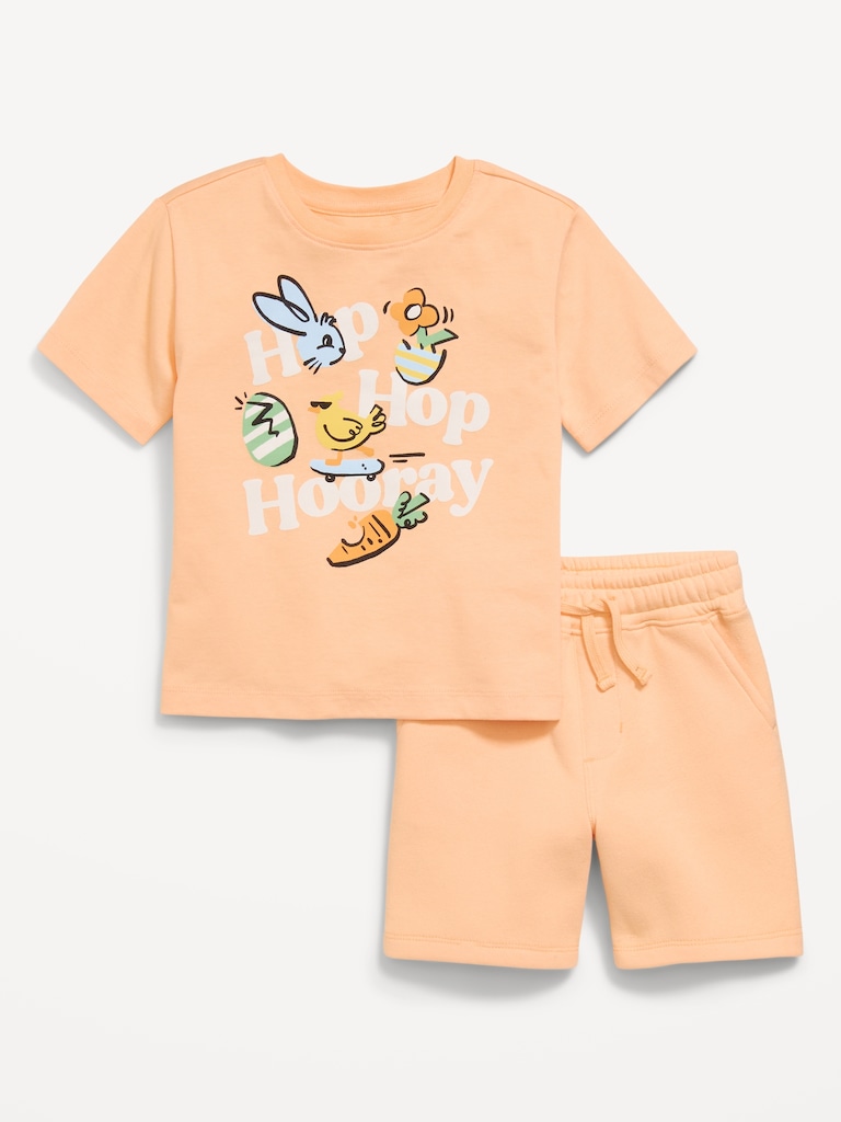 Oversized Graphic T-Shirt and Shorts Set for Toddler Boys