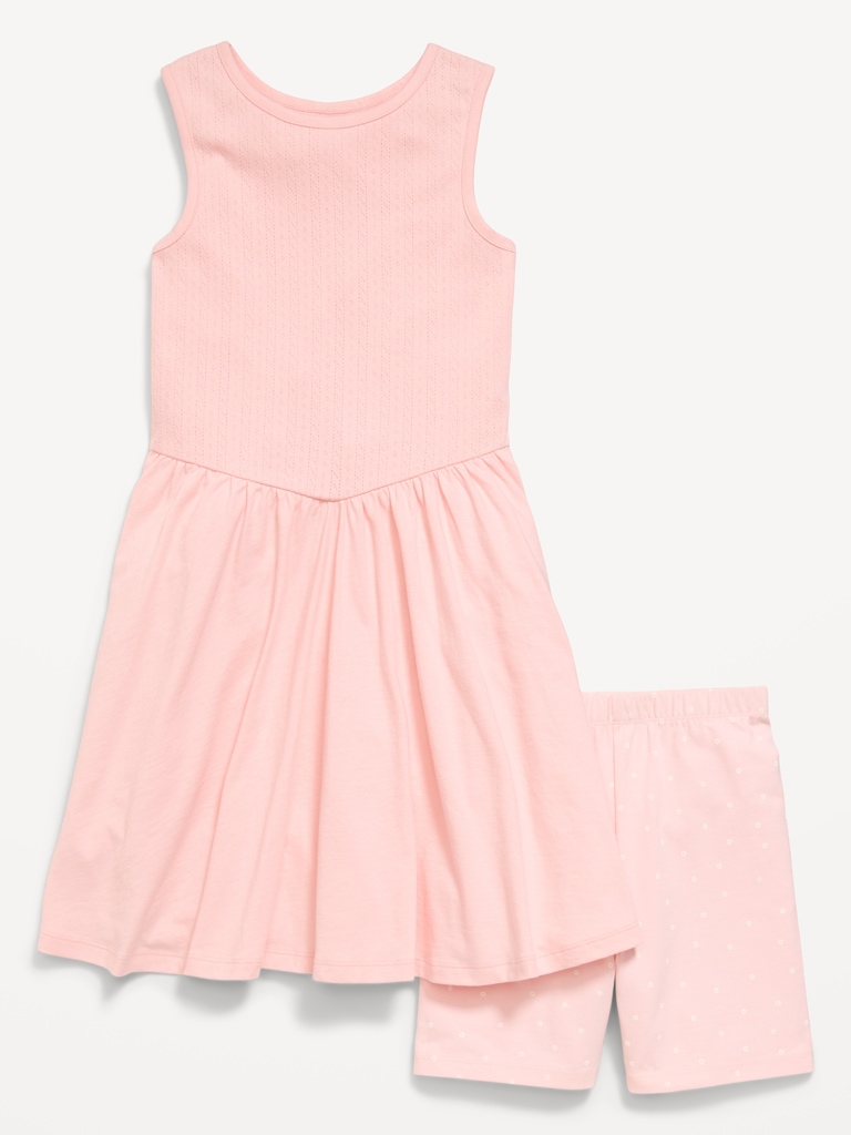 Sleeveless Fit and Flare Dress and Biker Shorts Set for Girls