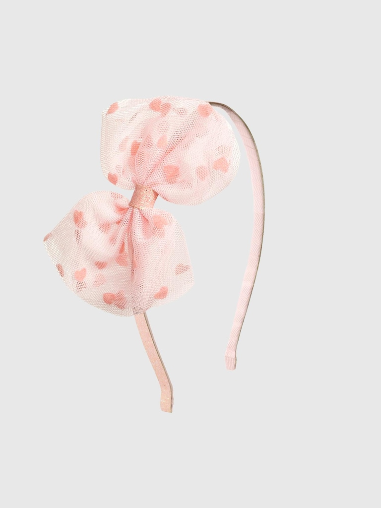 Sweet Wink Flocked Heart Valentines Day Tulle Bow Headband