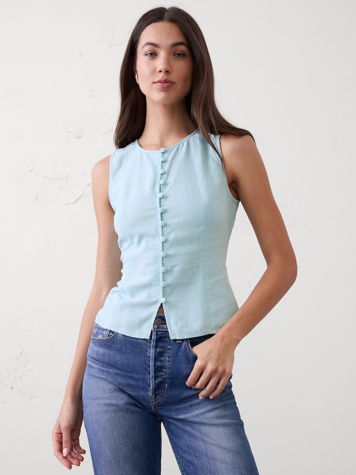 Linen-Blend Tie-Back Vest