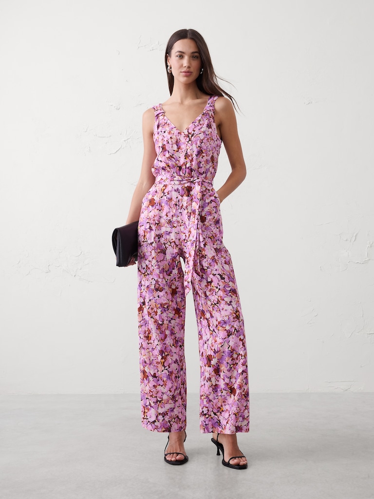 Linen-Blend Origami Knot Jumpsuit