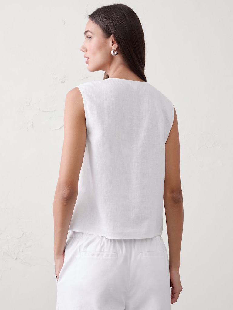 Linen-Blend Tied Popover Top