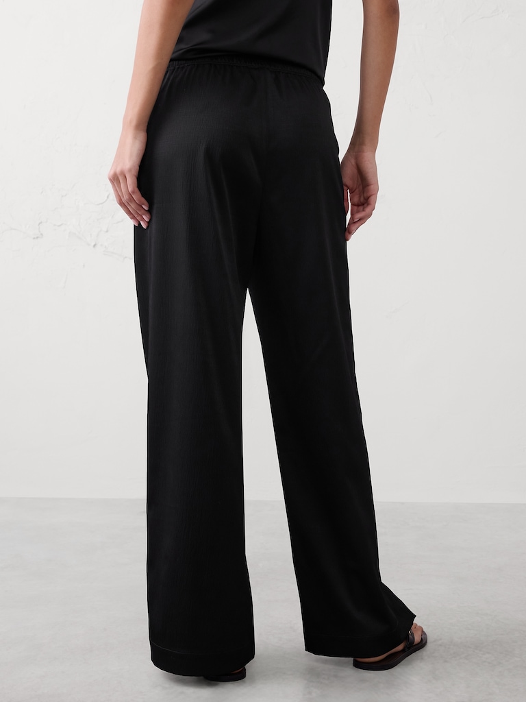 Wide-Leg High-Rise Crinkle Satin Pull-On Pant
