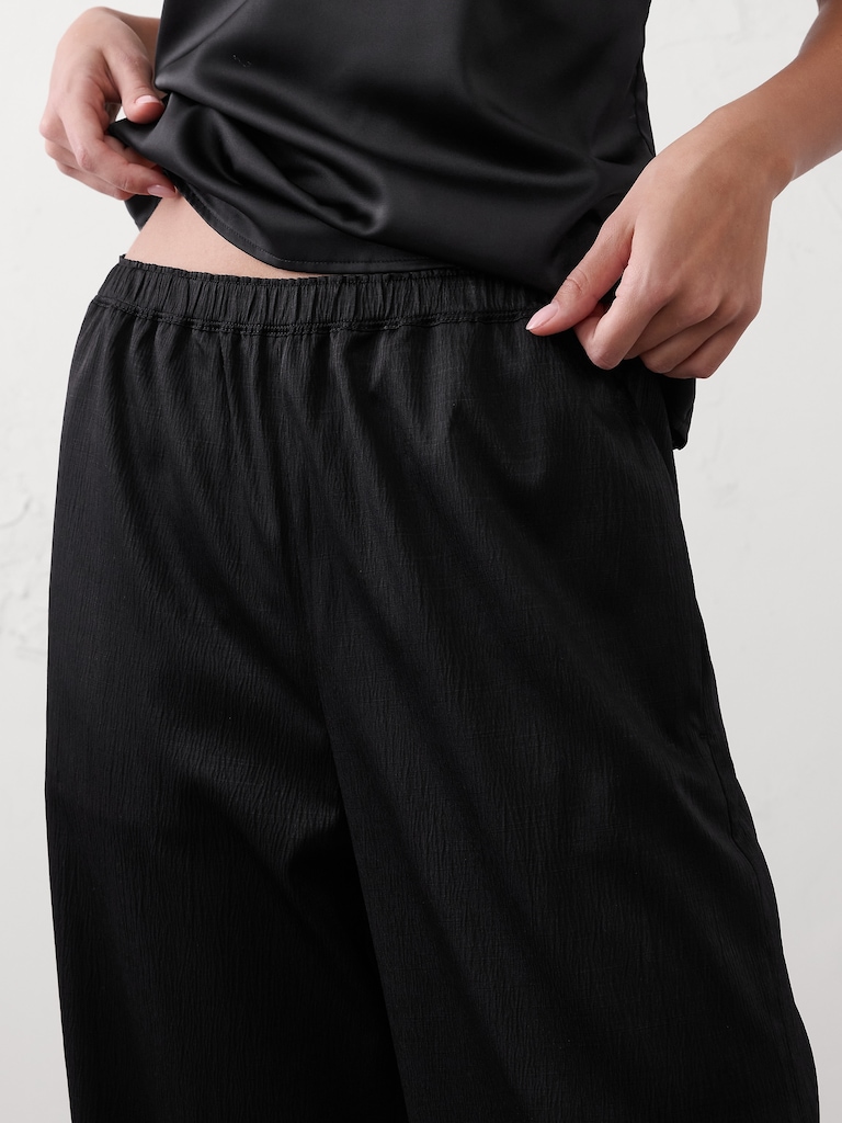 Wide-Leg High-Rise Crinkle Satin Pull-On Pant