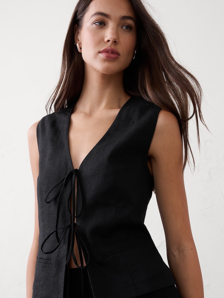 Linen-Blend Tie-Front Vest