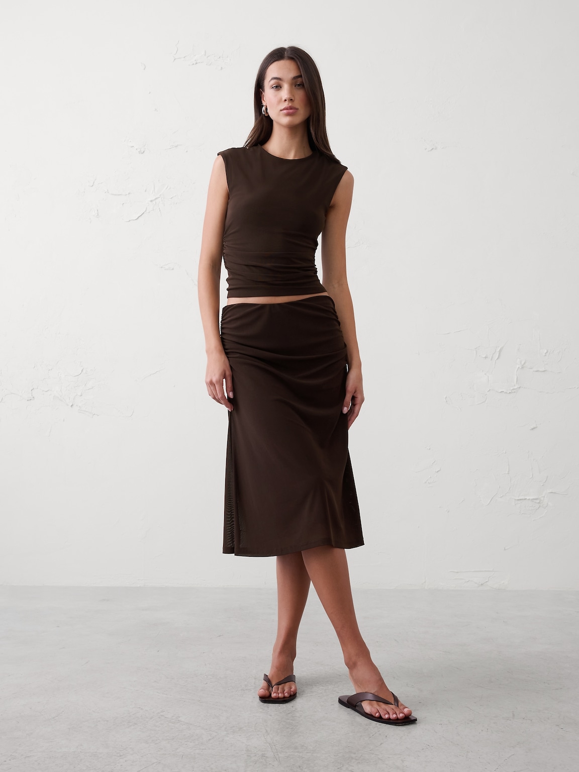 Side-Shirred Mesh Top