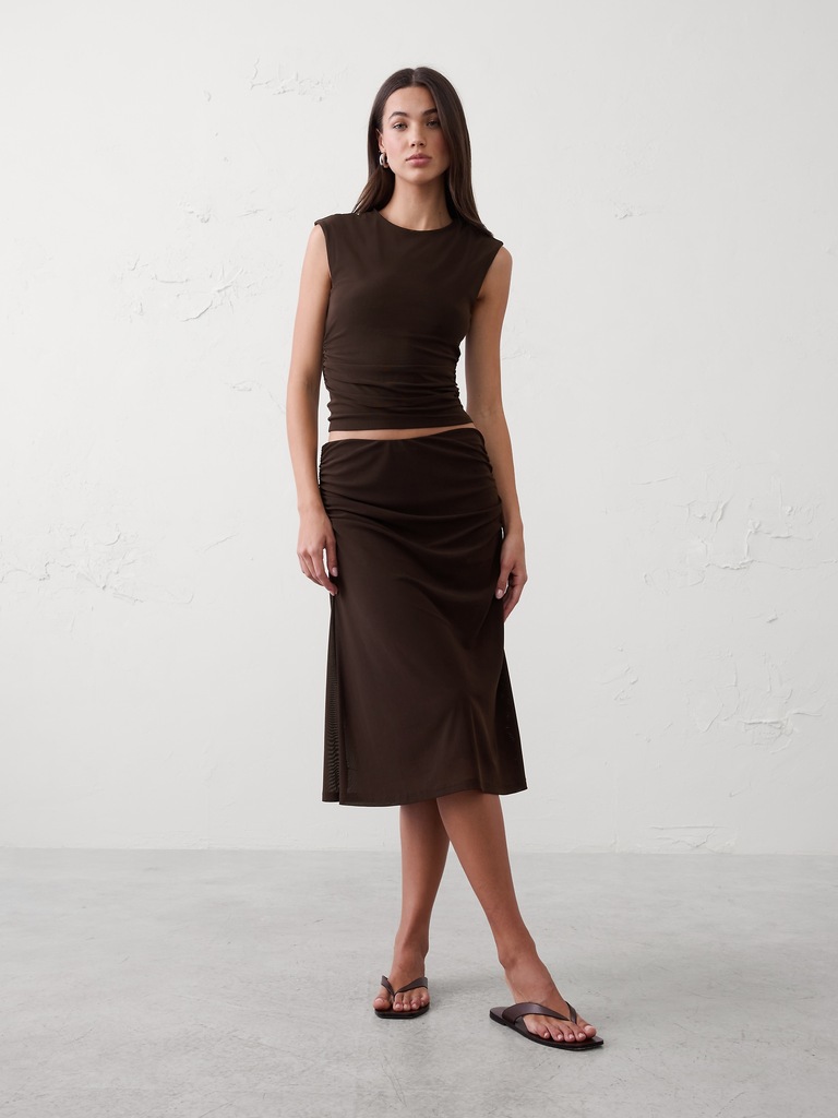 Side-Shirred Mesh Top