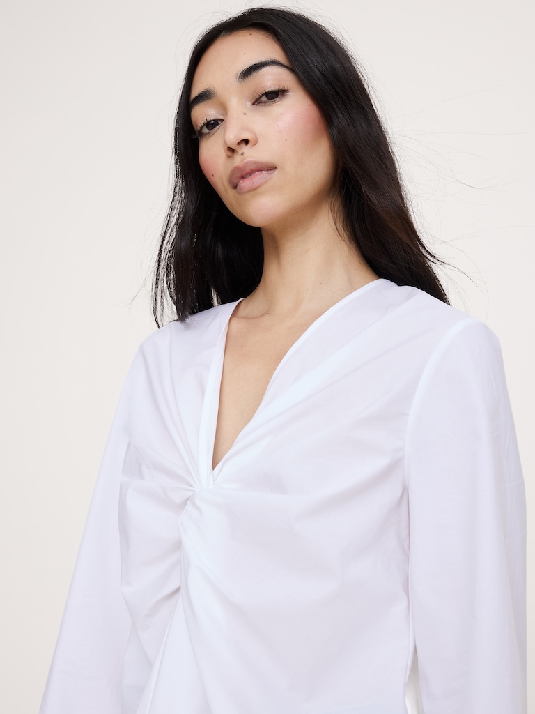 Cotton Poplin Twist-Front Top