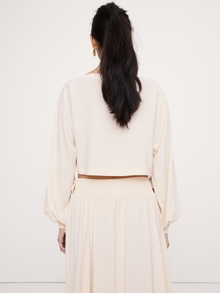 Smocked Georgette Boatneck Top