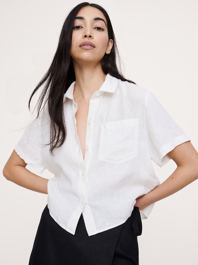 Boxy Linen Cropped Shirt