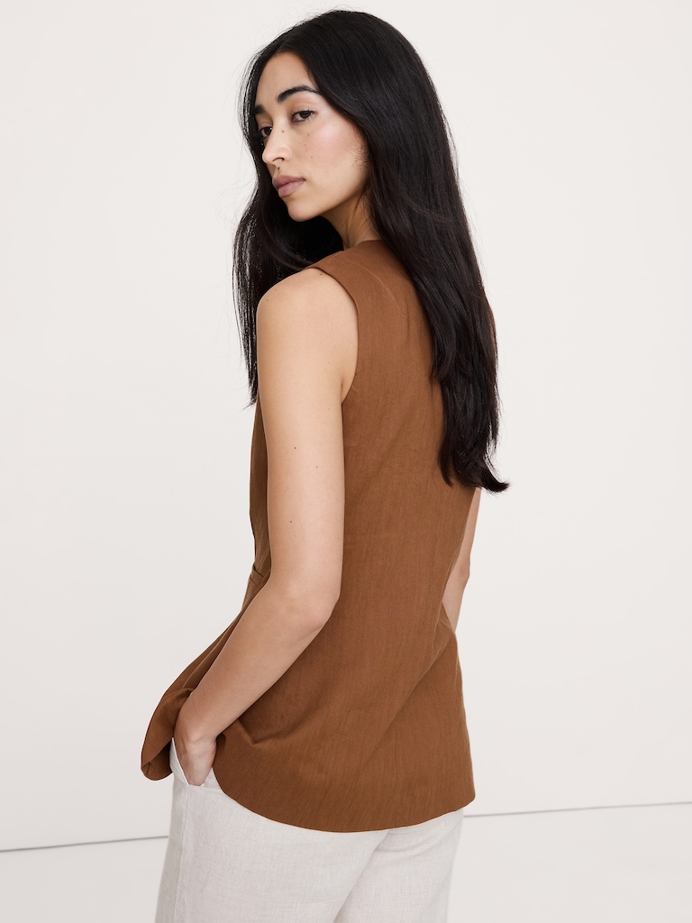 Stretch Linen-Viscose Long Vest