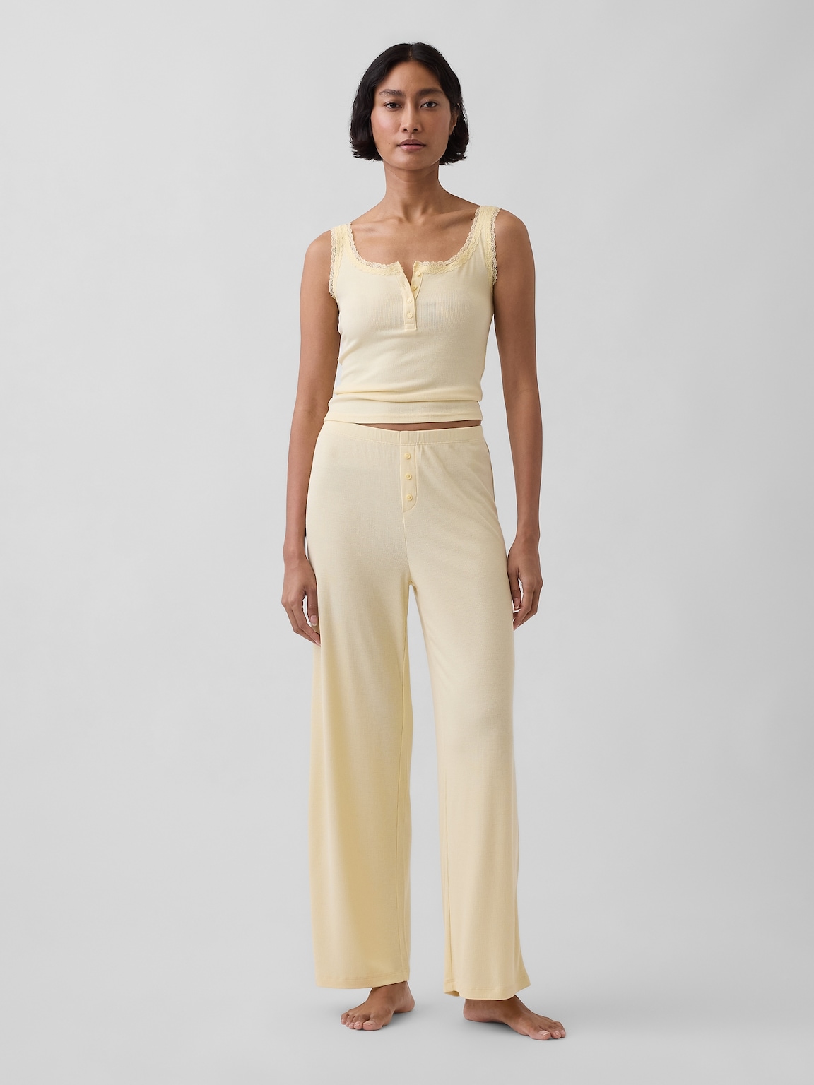 Mini Rib Lace Henley PJ Tank Top