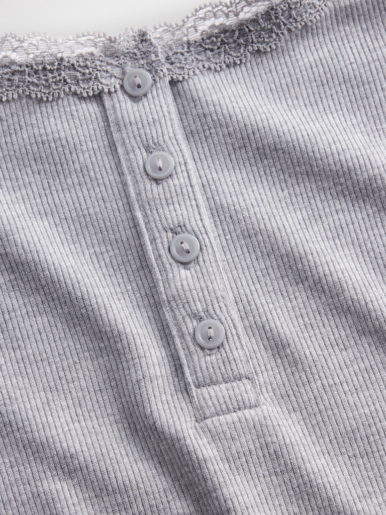 Mini Rib Lace Henley PJ Tank Top