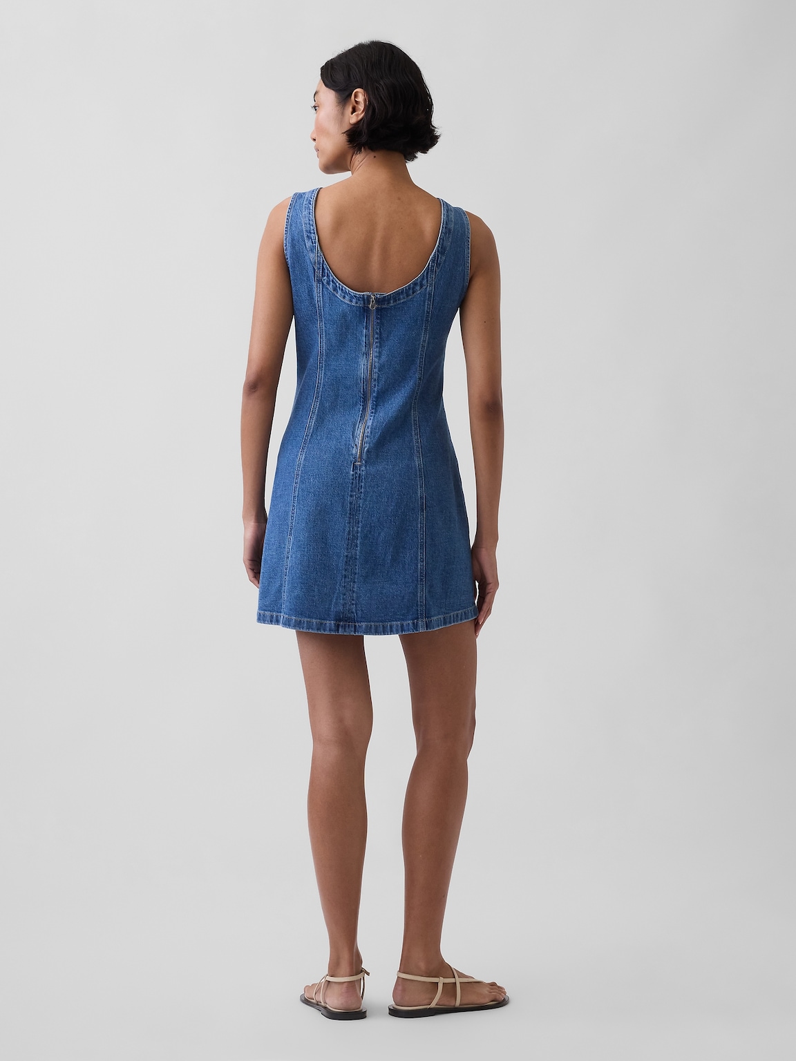 Denim Boatneck Open-Back Mini Dress