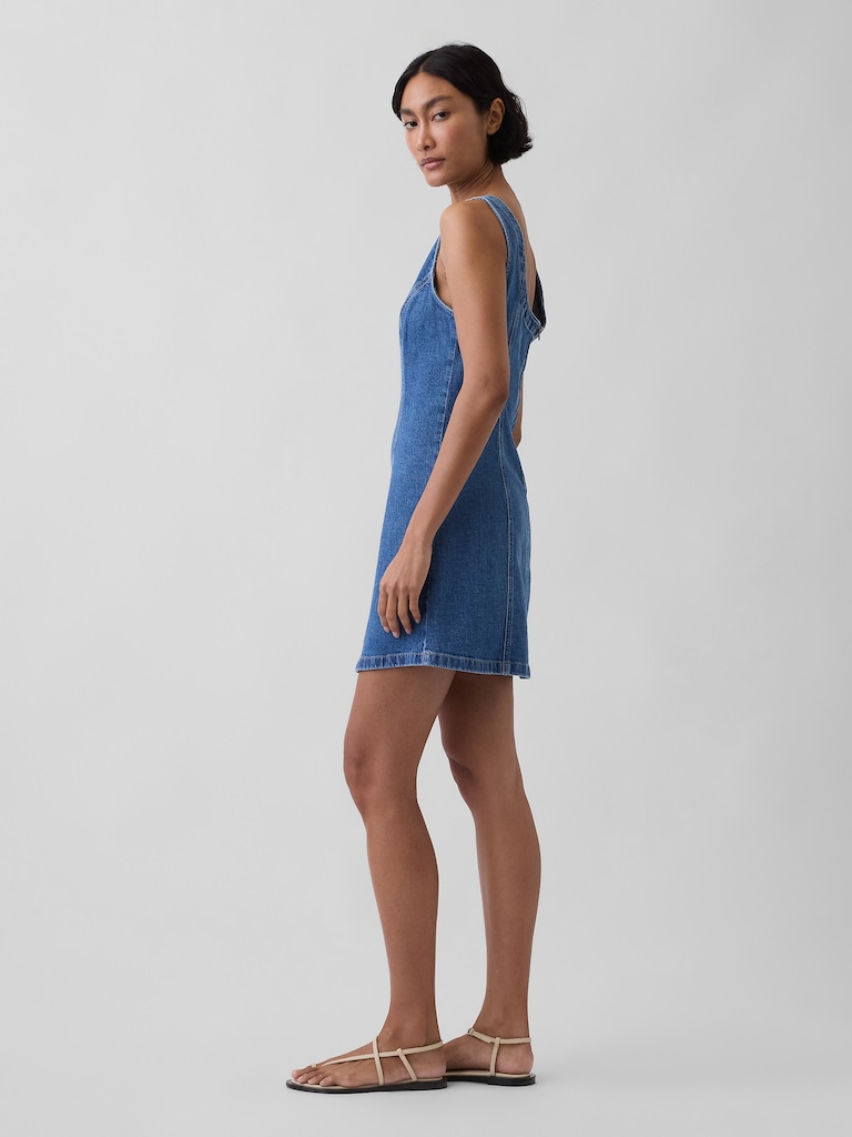 Denim Boatneck Open-Back Mini Dress