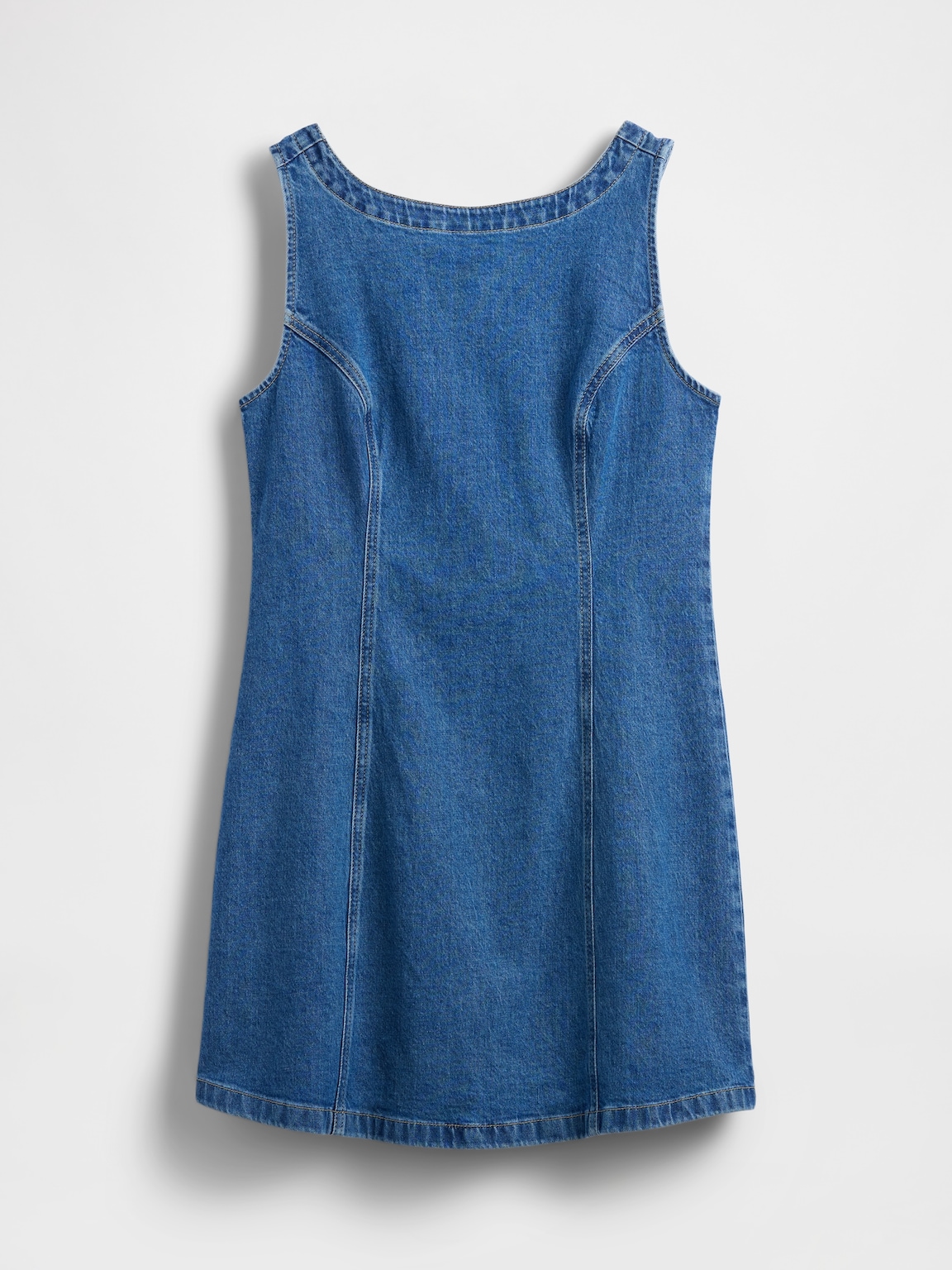 Denim Boatneck Open-Back Mini Dress