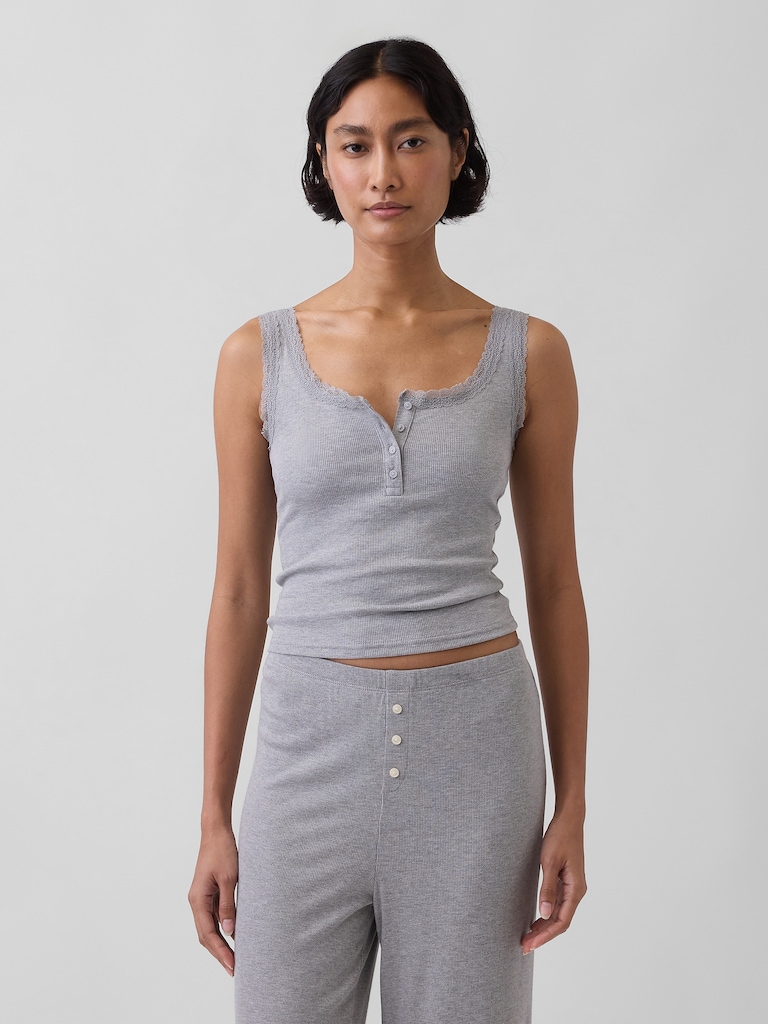 Mini Rib Lace Henley PJ Tank Top