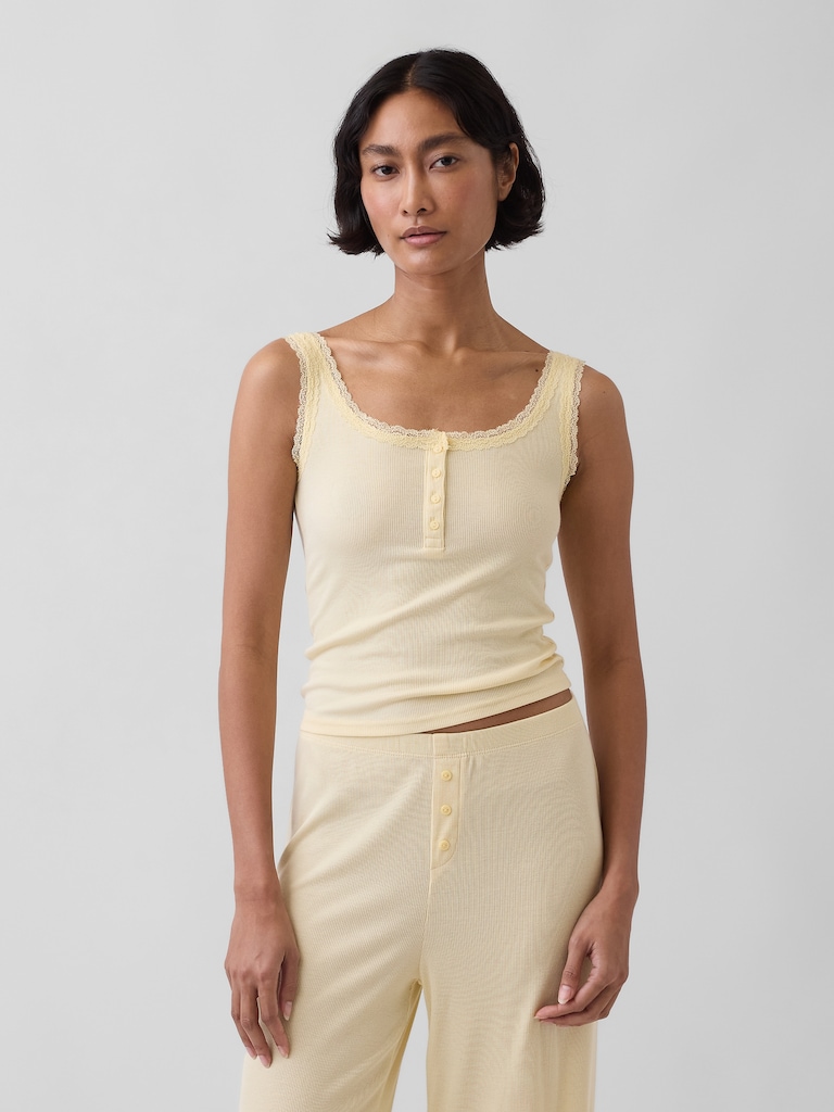 Mini Rib Lace Henley PJ Tank Top