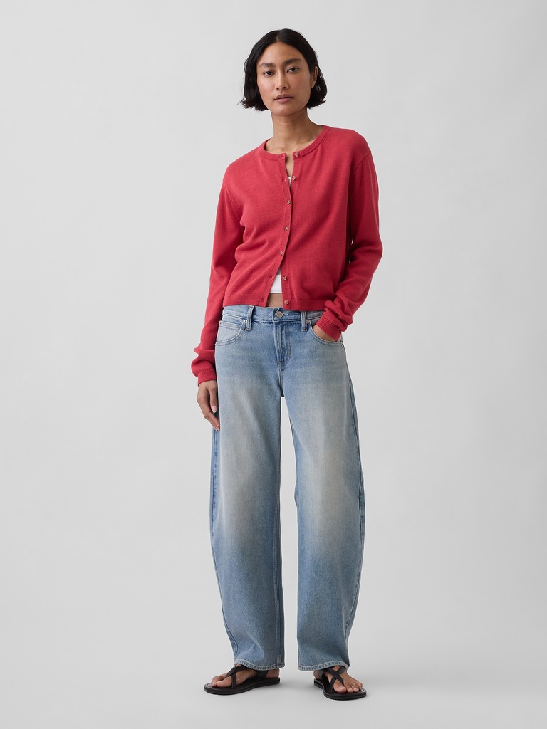 100% Cotton Relaxed Crop Cardigan Sweater