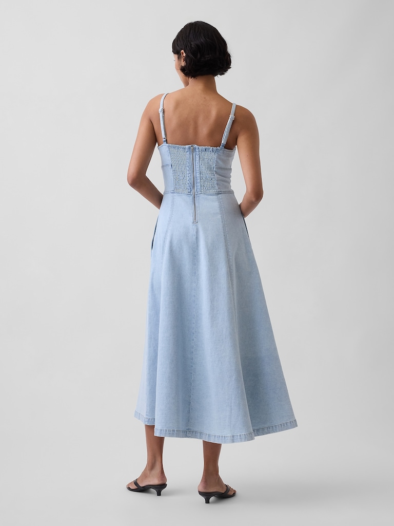 Denim Seamed Corset Maxi Dress