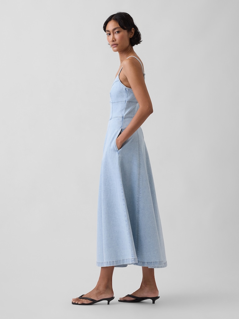 Denim Seamed Corset Maxi Dress