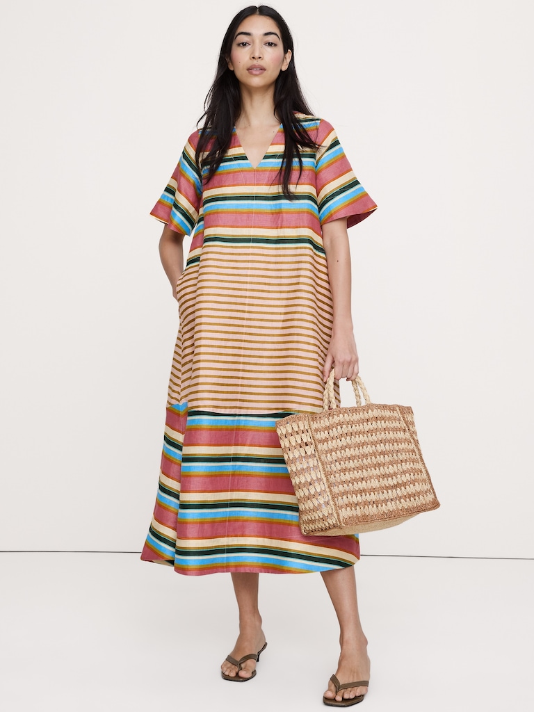 Linen Trapeze Midi Dress