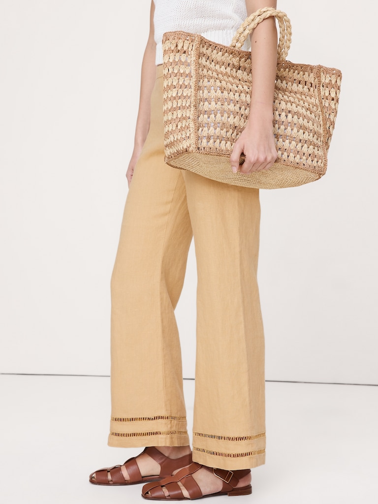 Mid-Rise Kick-Flare Linen Ankle Pant