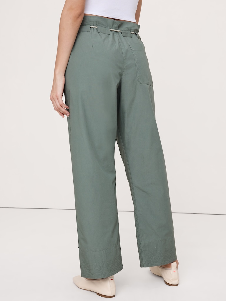 Mid-Rise Cotton Poplin Drawstring Pant