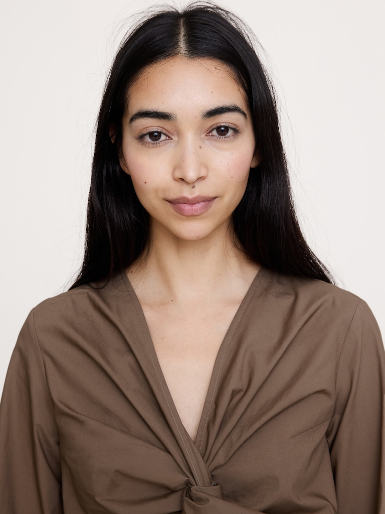 Cotton Poplin Twist-Front Top