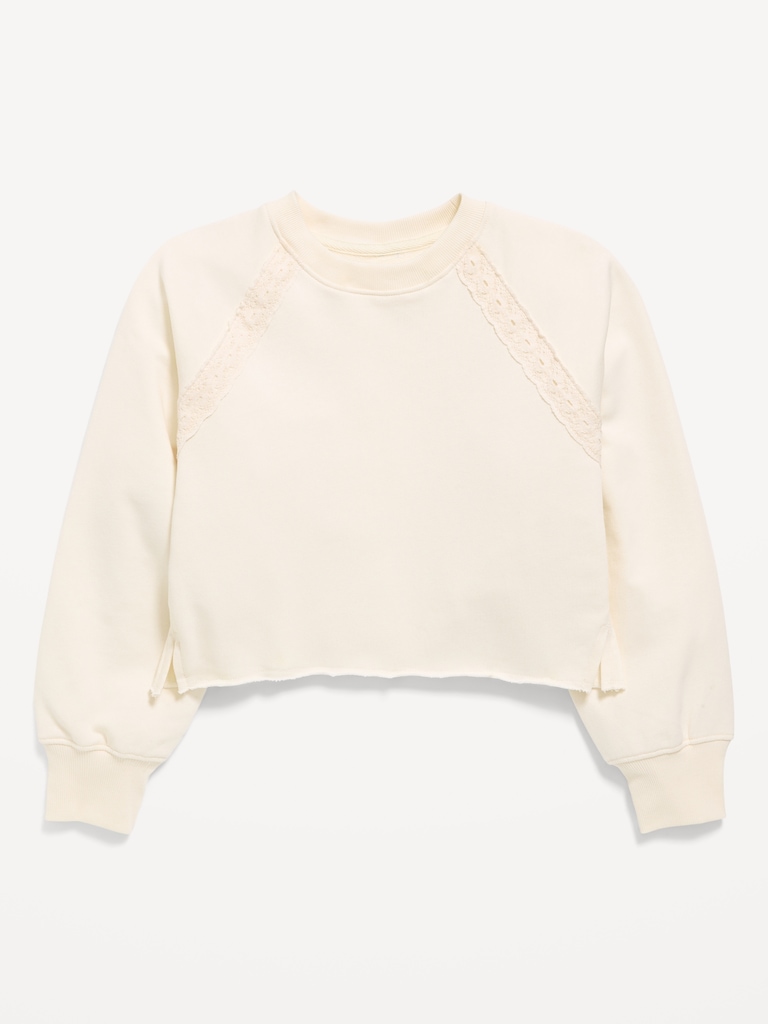 Lace-Trim French Terry Cropped Sweatshirt for Girls