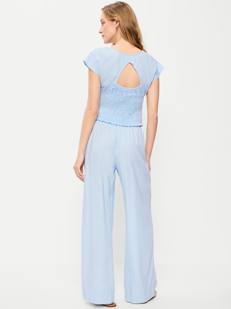 High-Waisted Linen-Blend Wide-Leg Pants