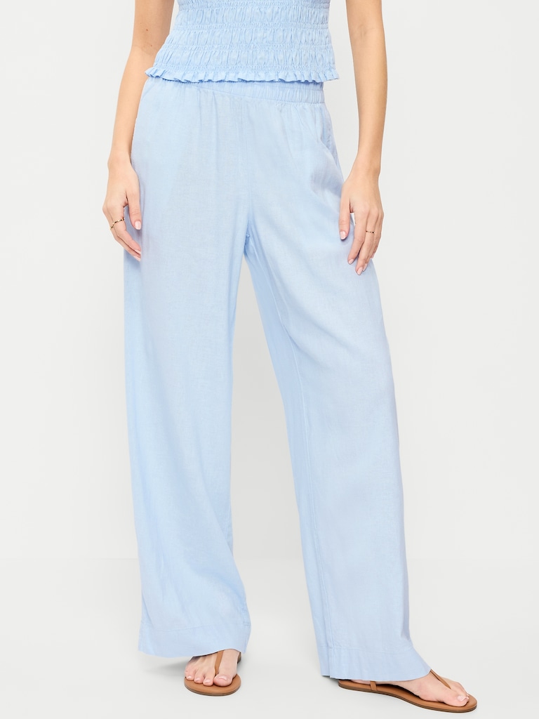 High-Waisted Linen-Blend Wide-Leg Pants