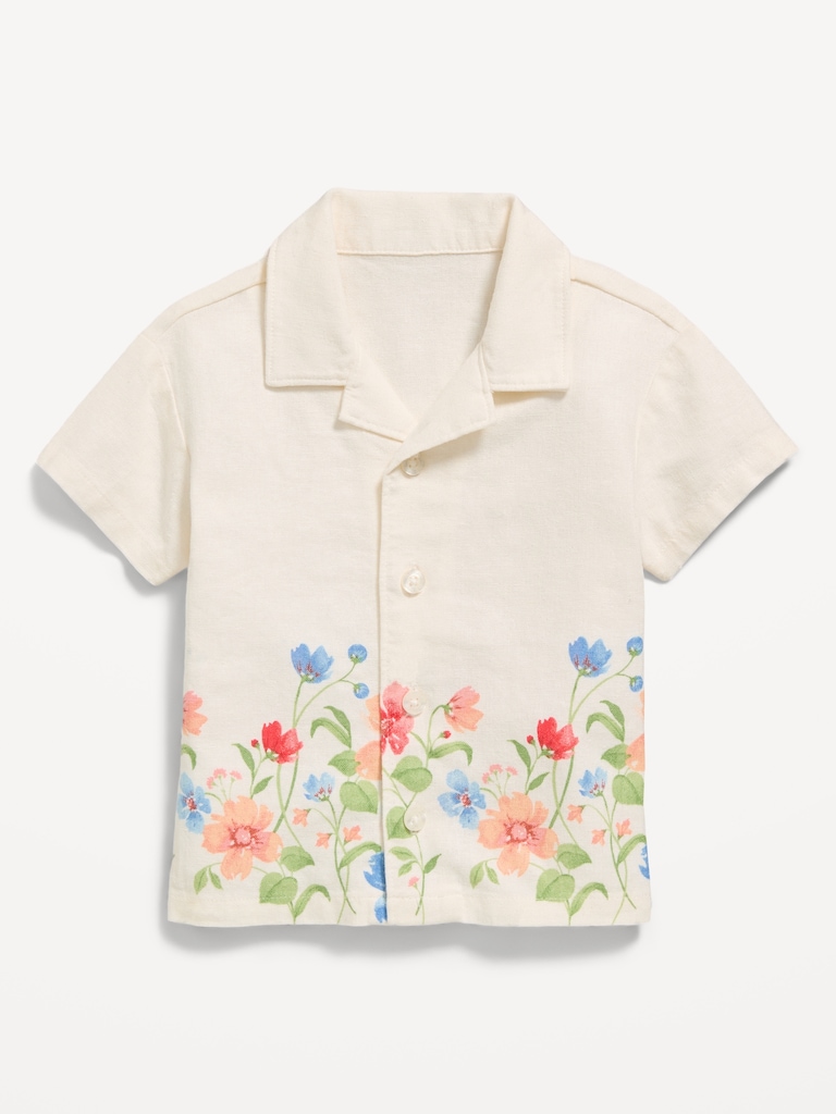 Printed Short-Sleeve Linen-Blend Shirt for Baby