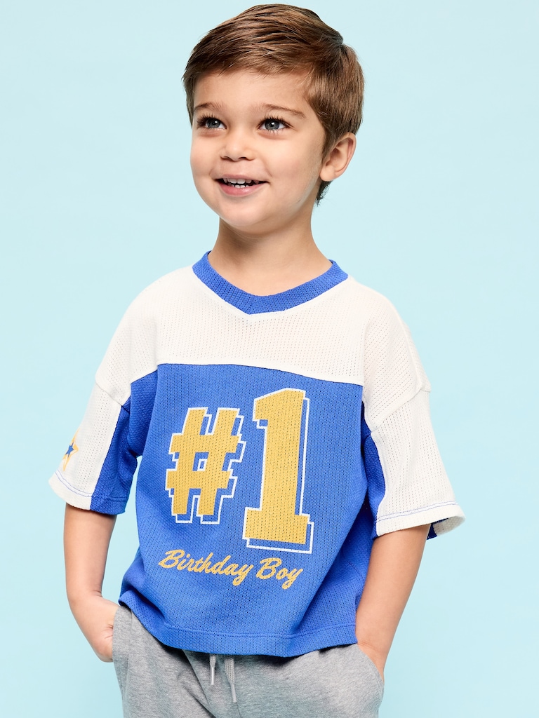 Oversized Mesh Graphic Football T-Shirt for Toddler Boys