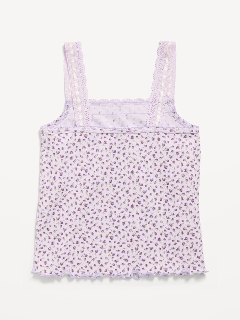Fitted Lace-Trim Pointelle Tank Top for Girls